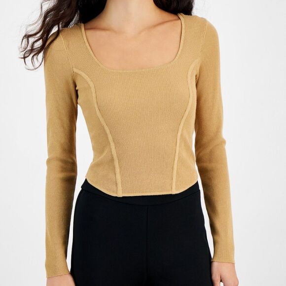 Bar III Sweaters - Bar lll Ribbed Square Neck Sweater